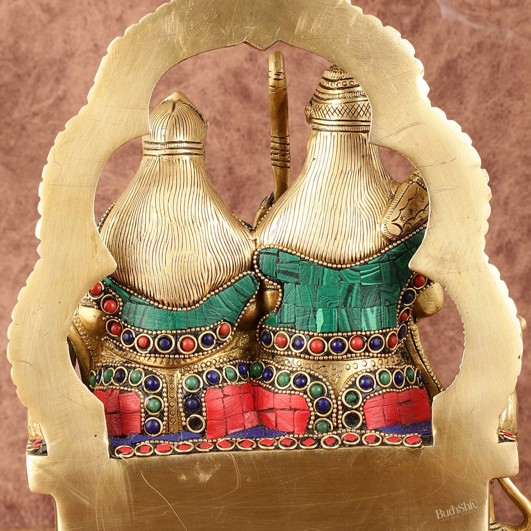 Rama, Sita, and Hanuman brass idol | 11" Height with stonework - Budhshiv.com