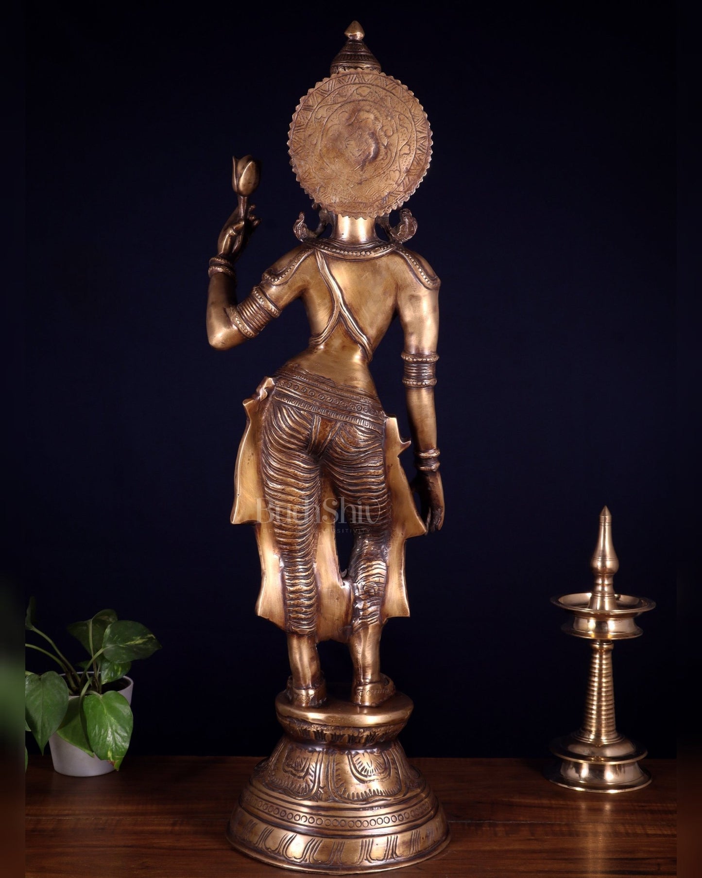Rare Standing Lakshmi Brass Statue – Two Arms, Handcrafted Masterpiece 28.5 inch - Budhshiv.com
