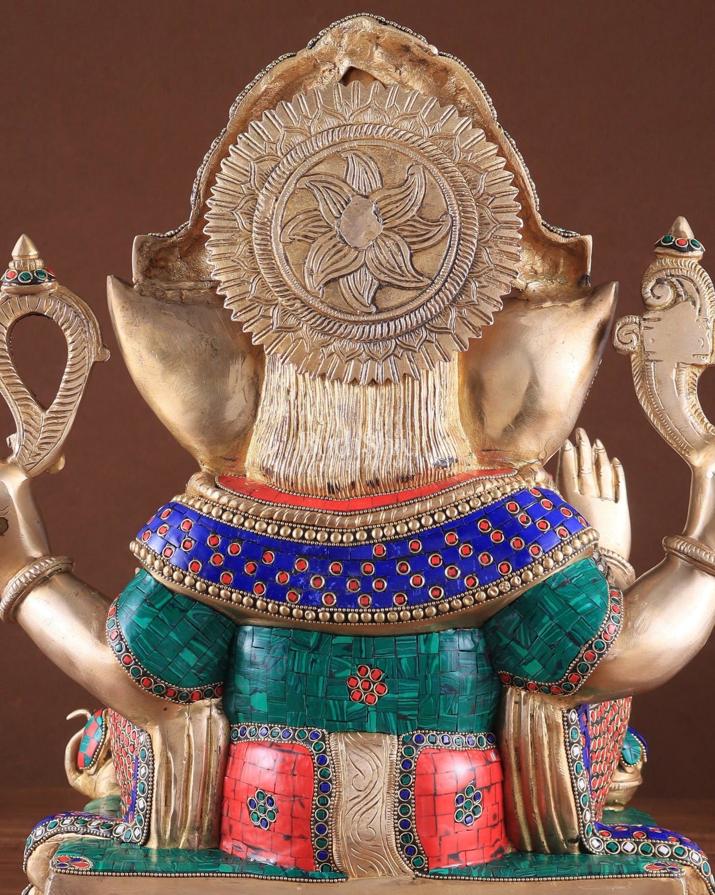 Rare Vinayaka Statue: Pure Brass Ganesha with stonework | 18 inch - Budhshiv.com