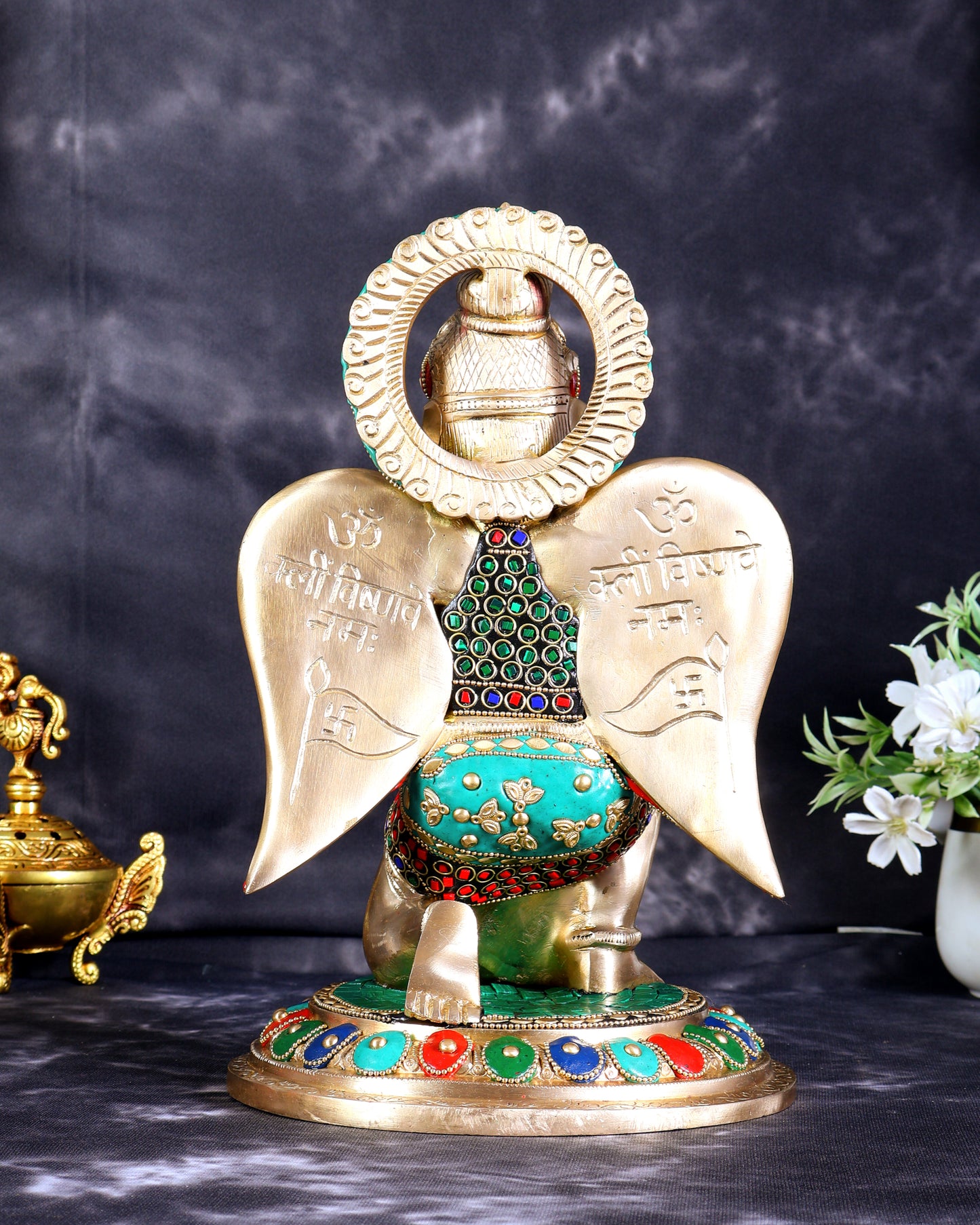 Brass Superfine Garuda Statue in Namaskar Mudra – 12.5 Inch with meenakari