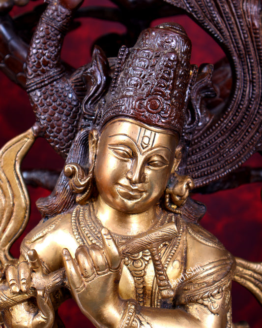 Brass Lord Krishna with Cow under Kalpavriksha – Large Statue 33" antique finish