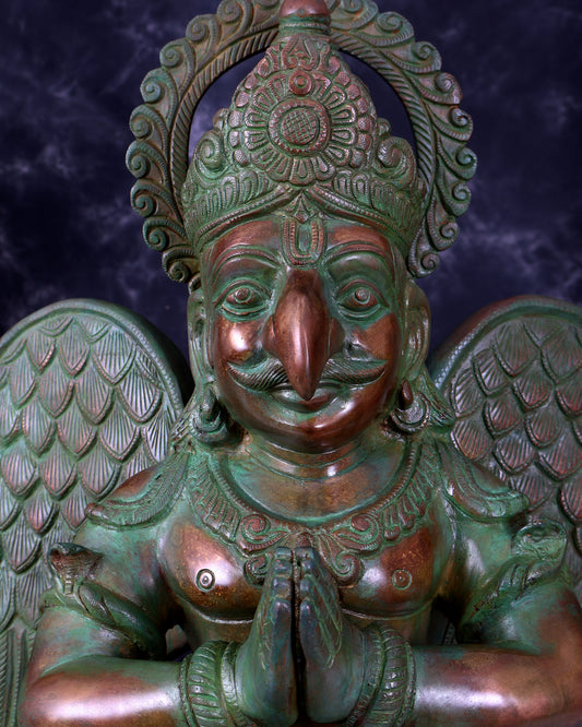 Brass Large Seated Garuda Statue — Bronze with patina Tone 29 inch