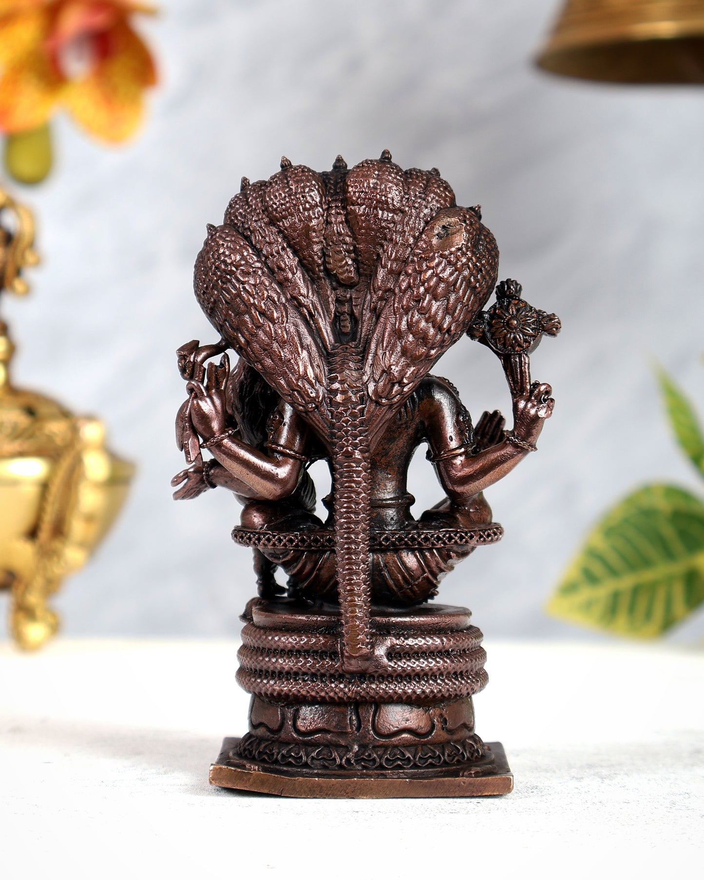 Pure Copper Lakshmi Narasimha Swamy on Kurma & Sheshanaag Peeta – Divine Protection Sculpture (4.5 Inches)