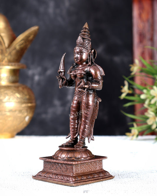 Pure Copper Standing Mariamman Idol – Handcrafted Divine Goddess Statue 5.5 inch