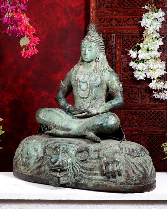 Bronze Lord Shiva in Meditation – Dhyana Mudra Mahadev Sculpture, 30 inch