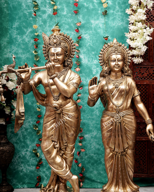 Brass Large Radha Krishna Statue Set 50.5 inch