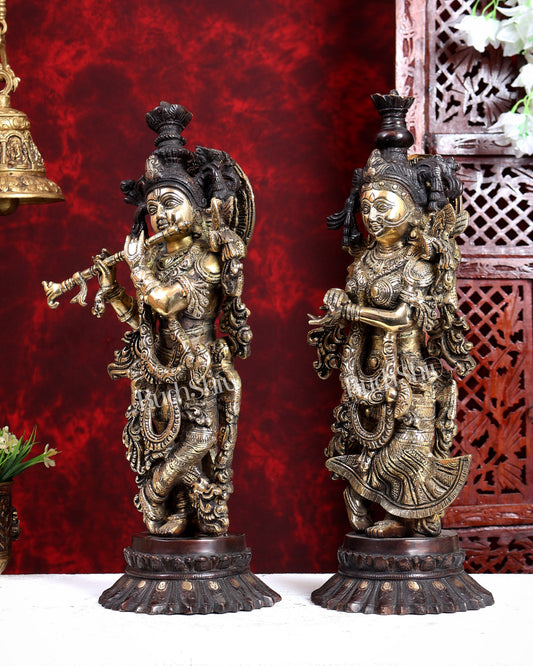 Brass Radha Krishna Idols on Lotus Base 21 inch dual tone