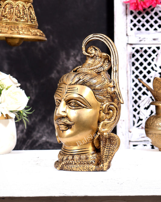 Pure Brass Lord Shiva Mahakal Face Mukhalingam Statue (Antique Tone) 9 inch
