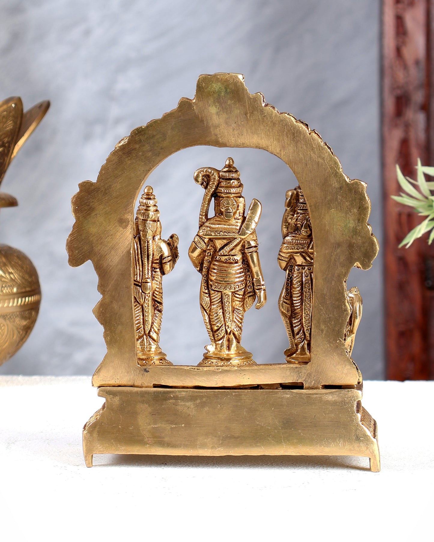 Solid Brass Ram Darbar Idol - Handcrafted Lord Rama, Sita, Lakshmana & Hanuman Statue