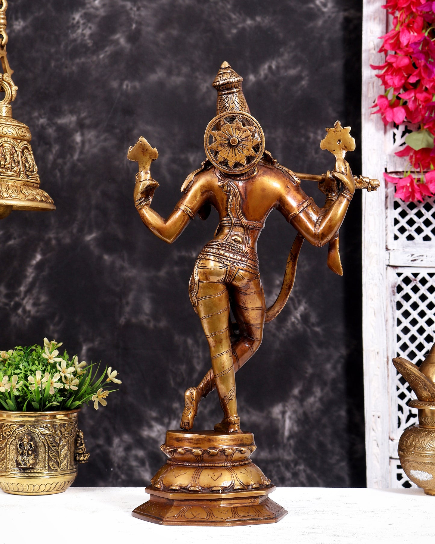 Vintage Brass Vishnu Krishna Idol – Divine Antique Style Statue (18 Inches)