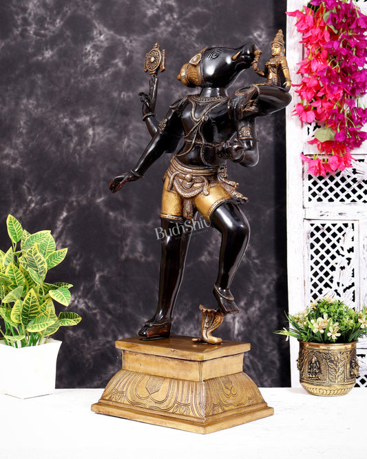 Pure Brass Large Bhoo Varaha Lakshmi Statue – 24" Black edition