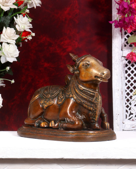 Pure Brass Vintage Nandi Statue – double Chola Finish 12.5 inch
