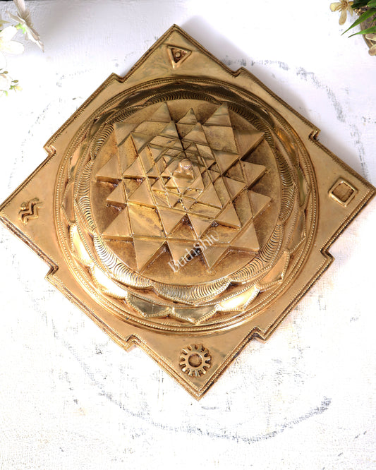 Brass Large Meru Shri Yantra — Heavy Solid 9.5 inch