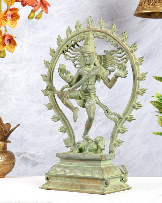 Pure Brass Nataraja Statue 16.3" with vintage green finish