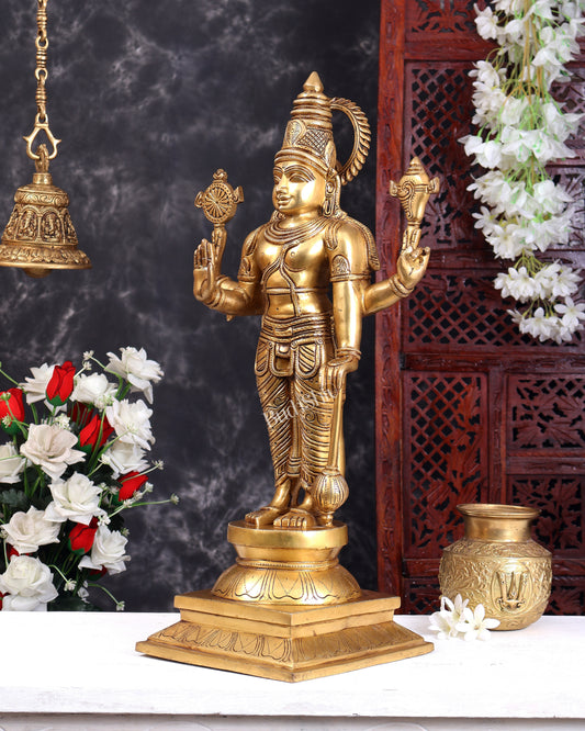 Solid Brass Large Lord Vishnu Statue – Handcrafted Traditional Temple Sculpture 25 inch
