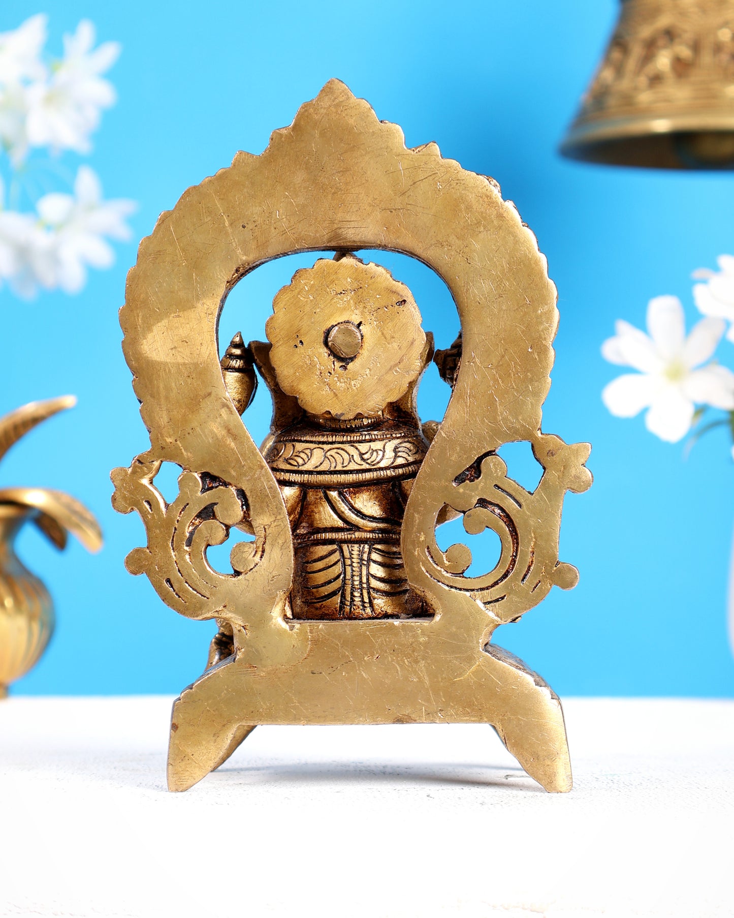Brass Ganesha on Throne Statue – Highly Carved Divine Idol (6.5 Inches)