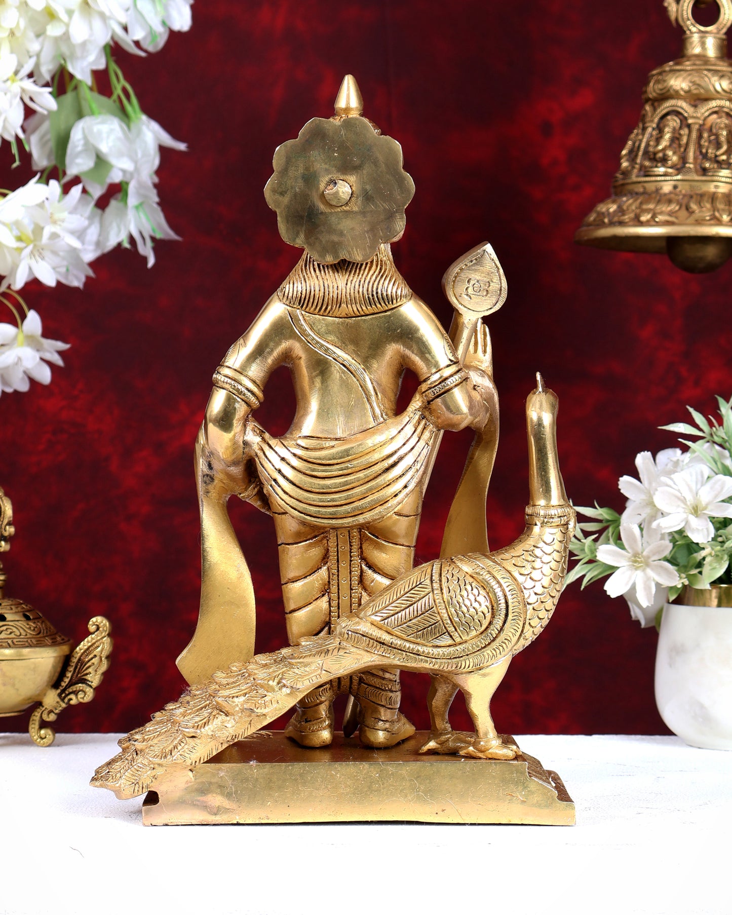 Brass Murugan Swamy with Peacock Idol – Highly Detailed Lord Kartikeya Statue (13 Inch)