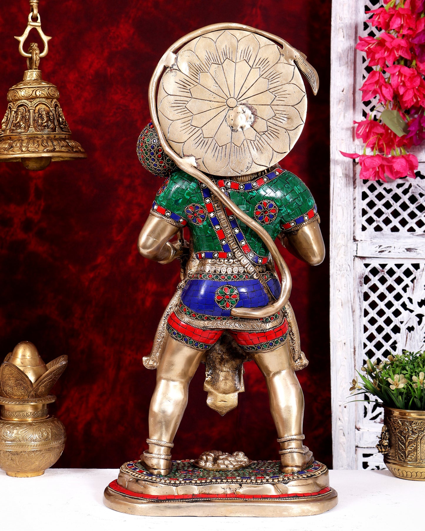 Pure Brass Standing Hanuman Statue 22 inch with Stonework