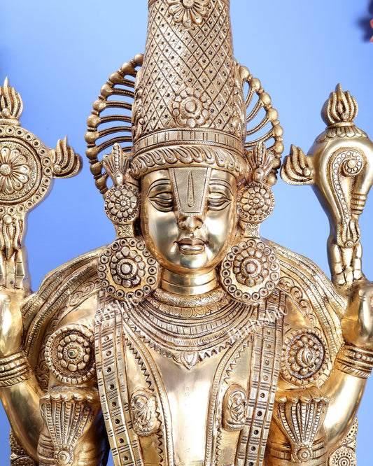 Brass Tirupati Balaji with Goddess Lakshmi Statue – Large Full Body Divine Sculpture (52 Inch)