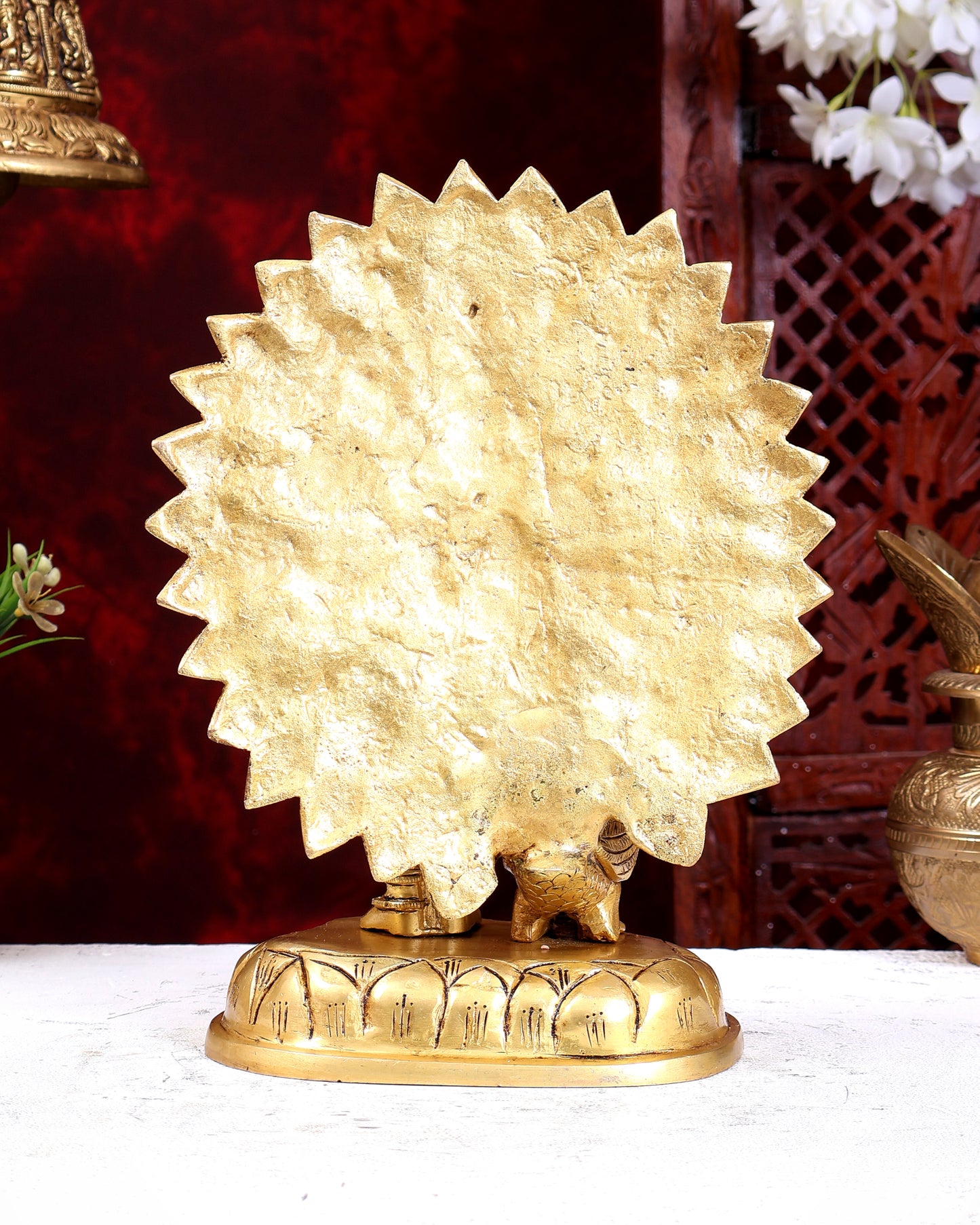 Brass Lord Murugan with Open-Wing Peacock Statue – Handcrafted Divine Idol 9.5 inch