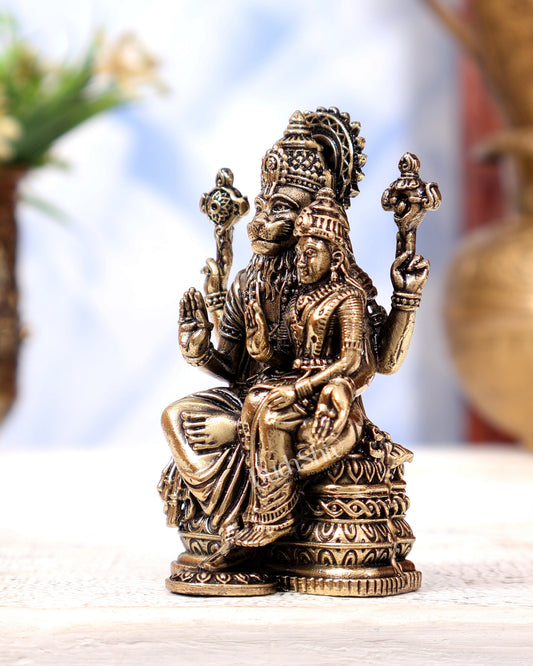 Brass Superfine Lakshmi Narasimha Swamy Idol | Highly Detailed Miniature 3 inch