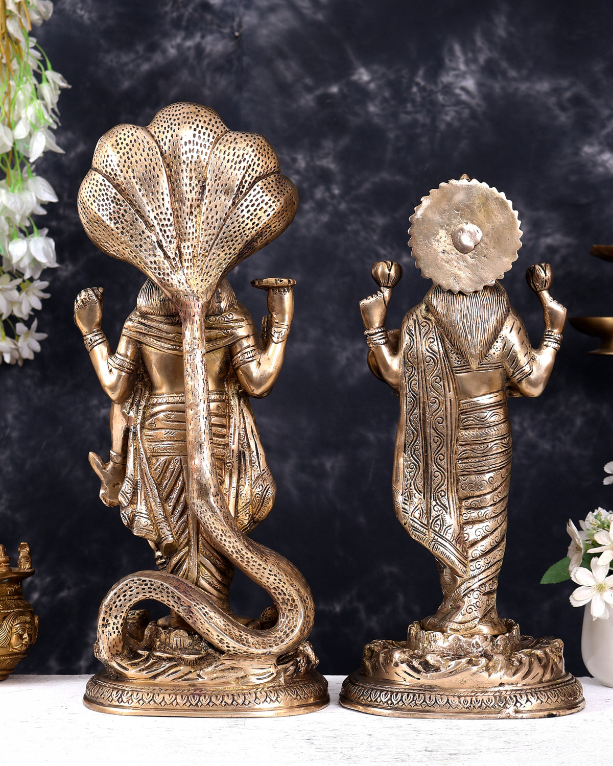 Brass Superfine Standing Vishnu Lakshmi Idols 18 inch glossy