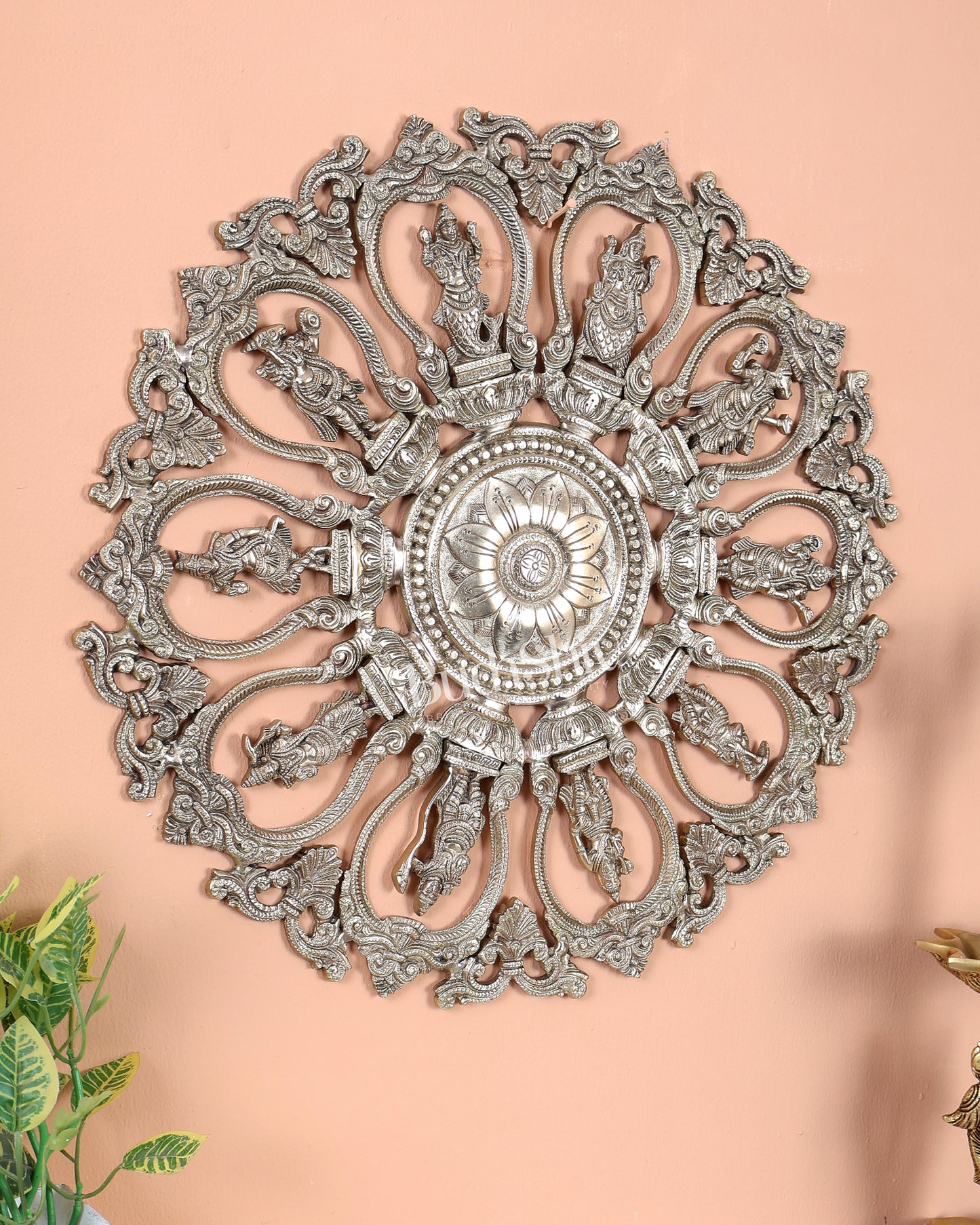 Premium Brass Round Dashavatar Wall Hanging – Handcrafted Lord Vishnu Wall Décor 20 inch