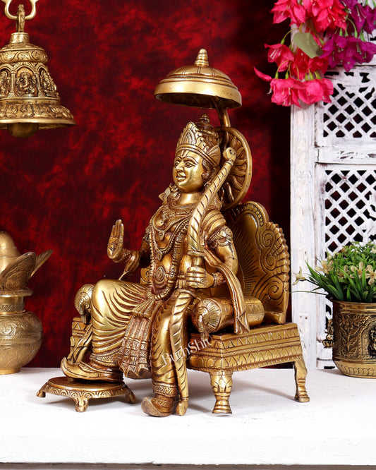Pure Brass Raja Ram sitting on throne - 15.5 inch