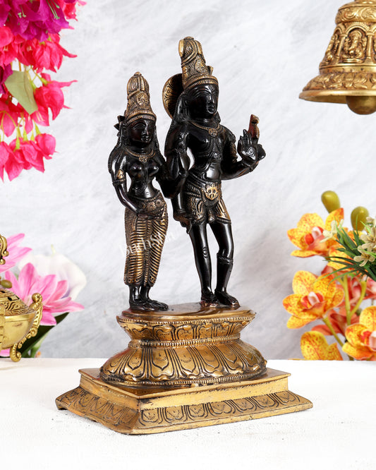 Black Finish Brass Shiva Parvati Standing Idol – Divine Harmony & Eternal Union Sculpture
