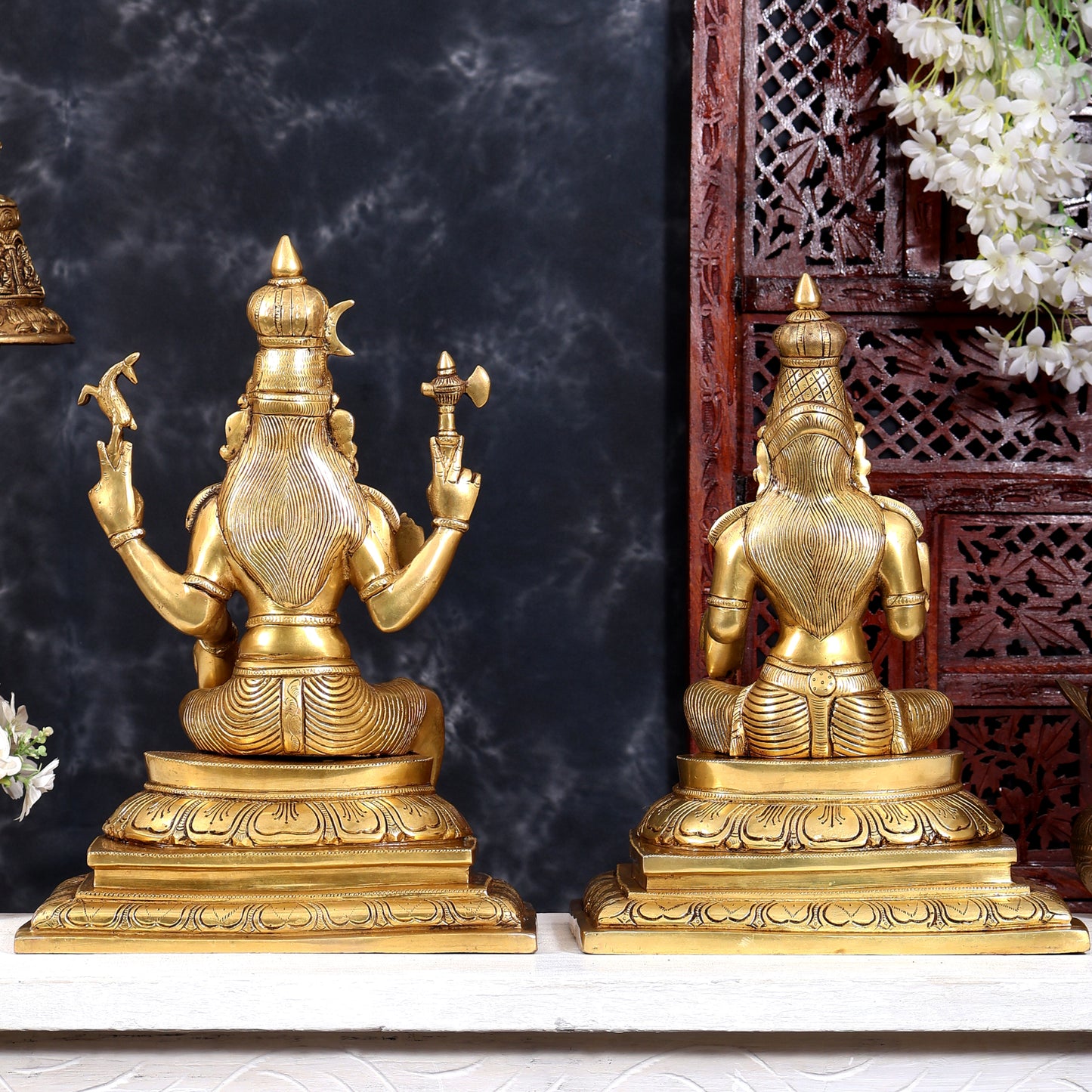 Brass Shiva & Parvati Sitting Statue | Uma Maheshwara 16.5 inch