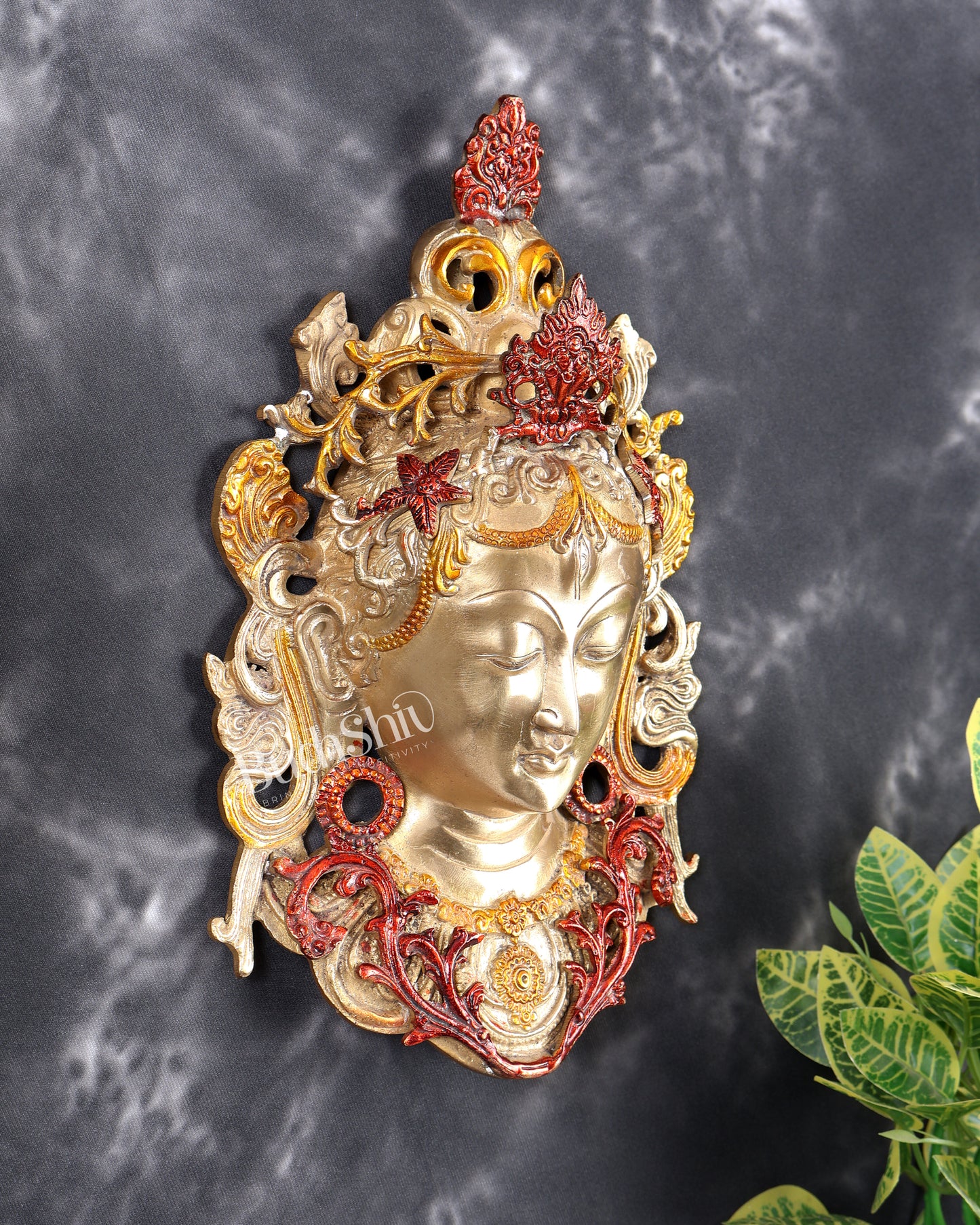 Pure Brass Tara Devi face Wall Hanging Triple colour 10.5 inch