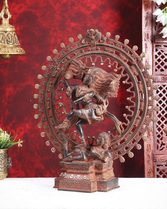 Vintage Brass Superfine Nataraja Statue with Beautiful Dreadlocks - 17" Divine Sculpture red sand patina