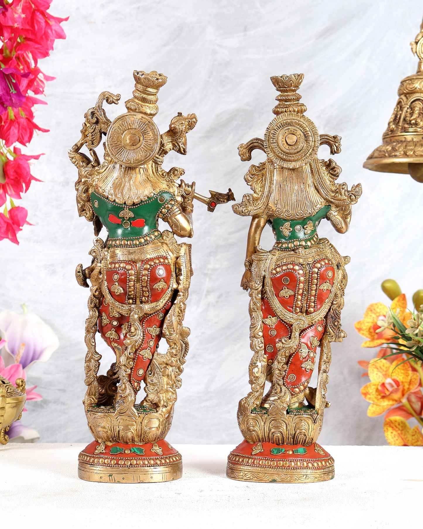Brass Radha Krishna Statues 14 inch with meenakari