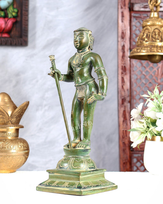 Pure Brass Kartikeya Palani Murugan KumaraSwamy Idol | 11 Inch Green tone