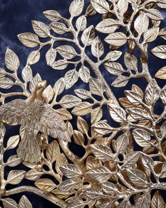 Brass Superfine Large Kalpavriksha Tree Tabletop Artefact | Birds & Hanging Roots 28 inch