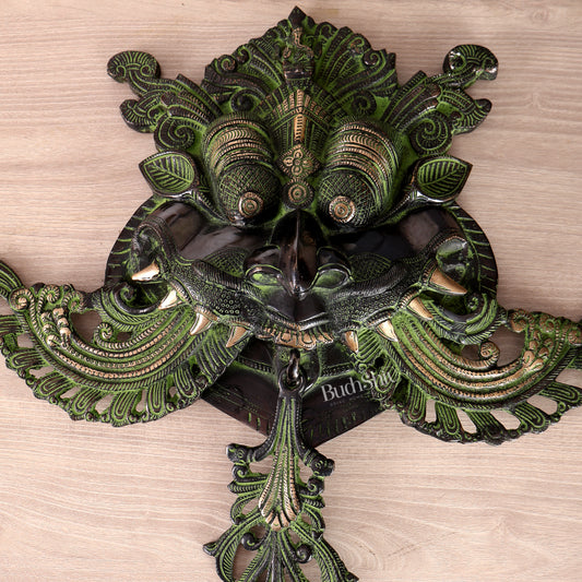 Brass Large kirtimukha Yali wall hanging face Nazarbattu 18" Black and green vintage