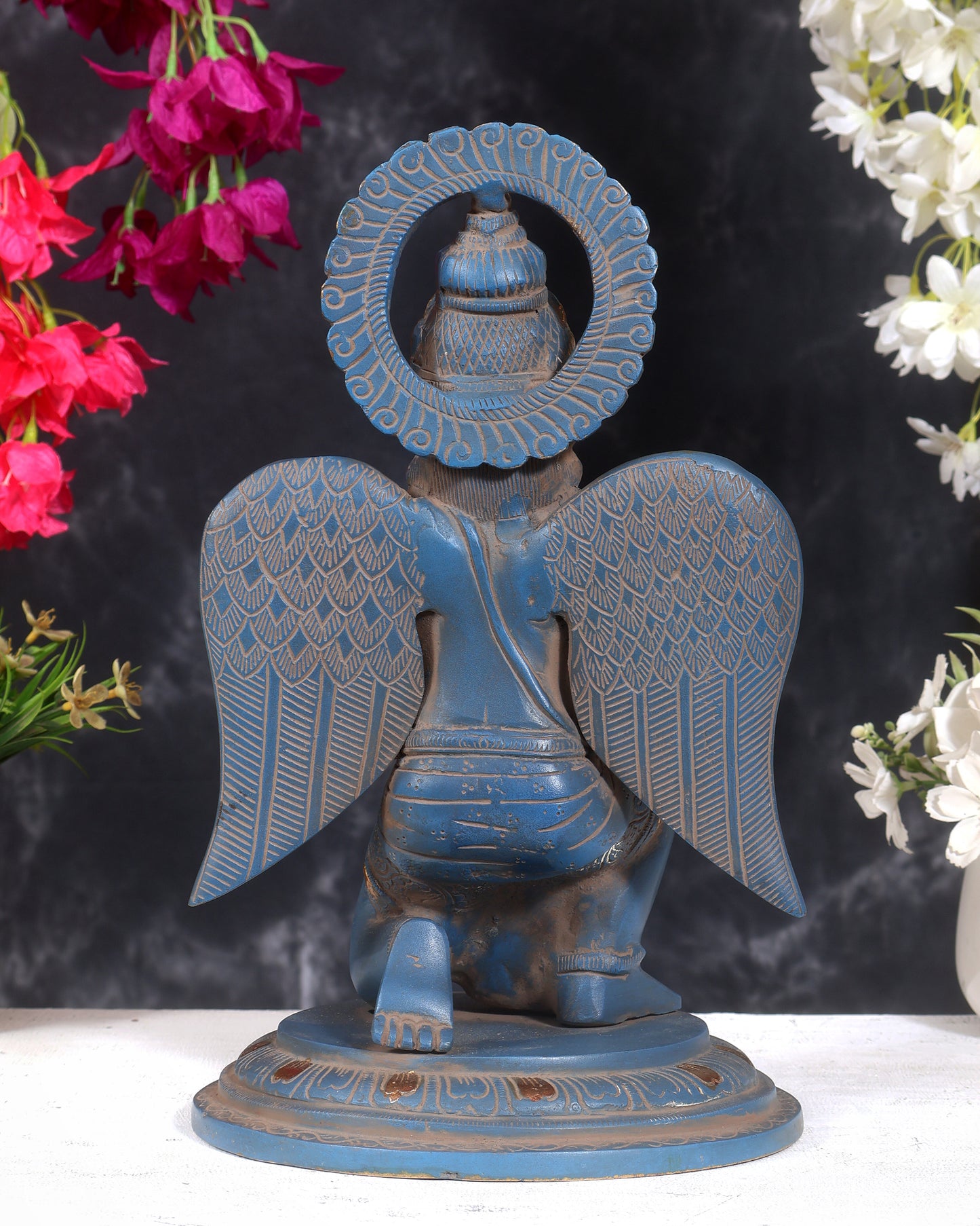 Brass Superfine Garuda Statue in Namaskar Mudra – 12.5 Inch (5 Kg) Blue sand Patina