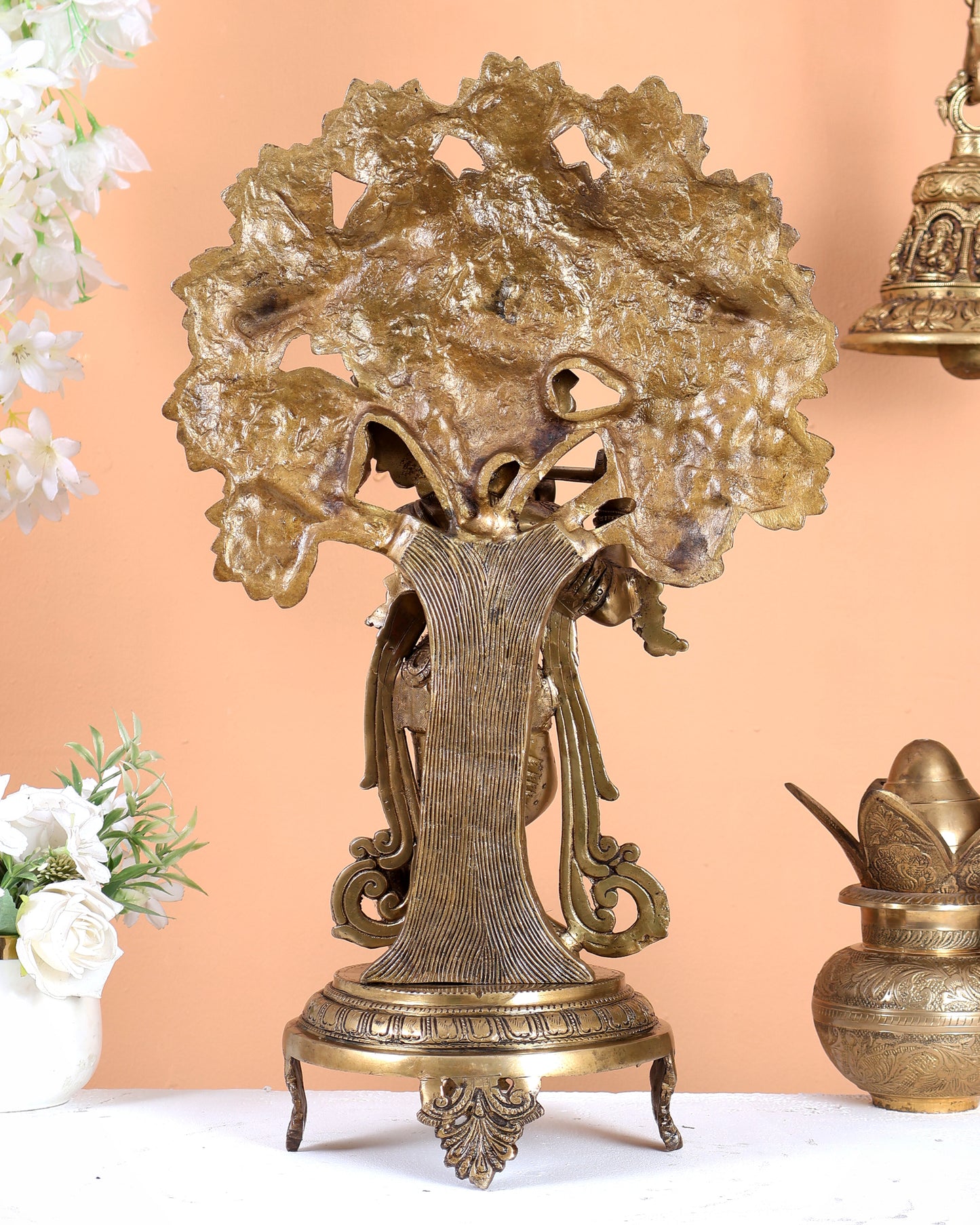 Brass Lord Krishna under Kalpavriksha 18"