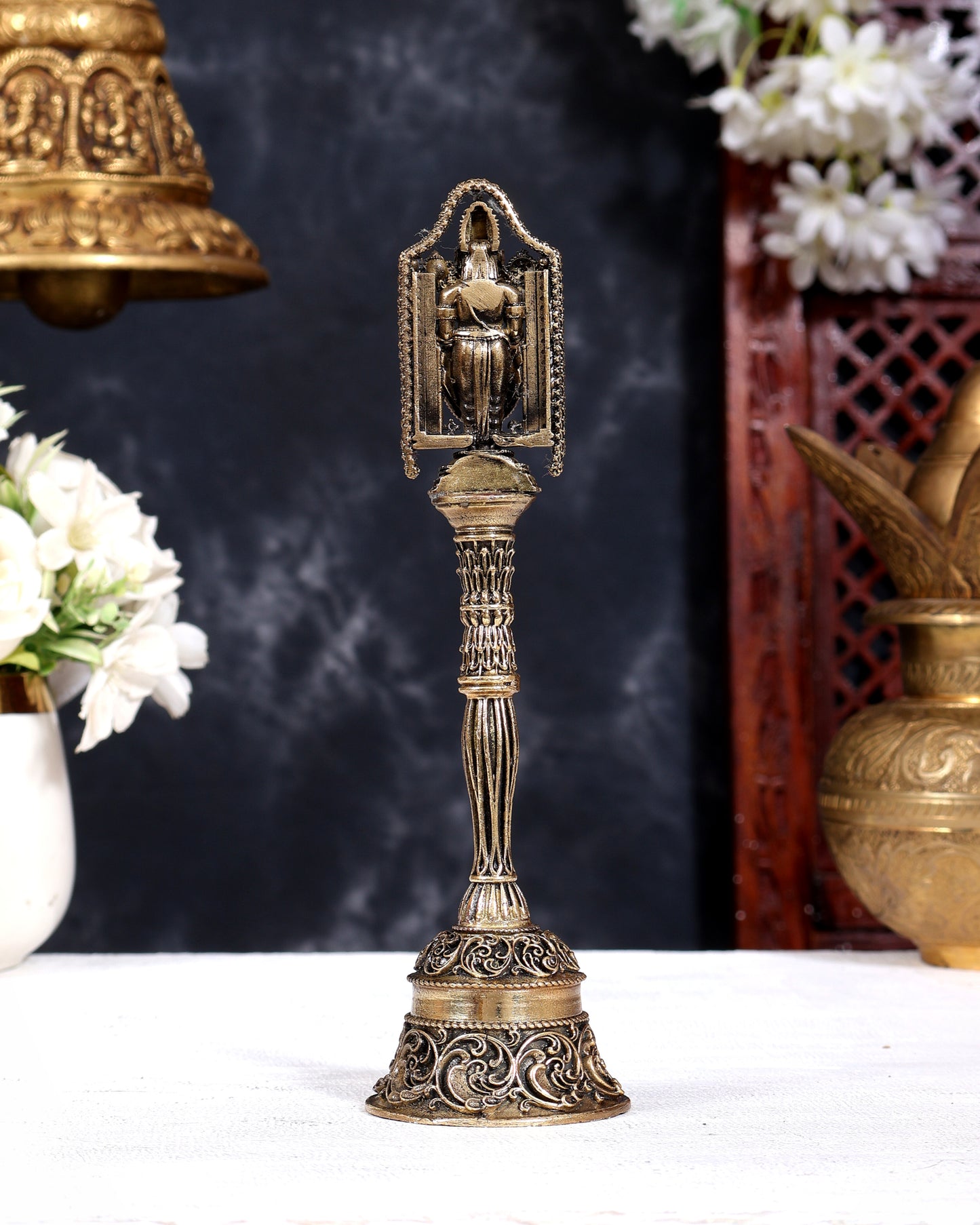 Brass Tirupati Balaji Hand Bell | Pure Brass Venkateswara Temple Bell 7 inch