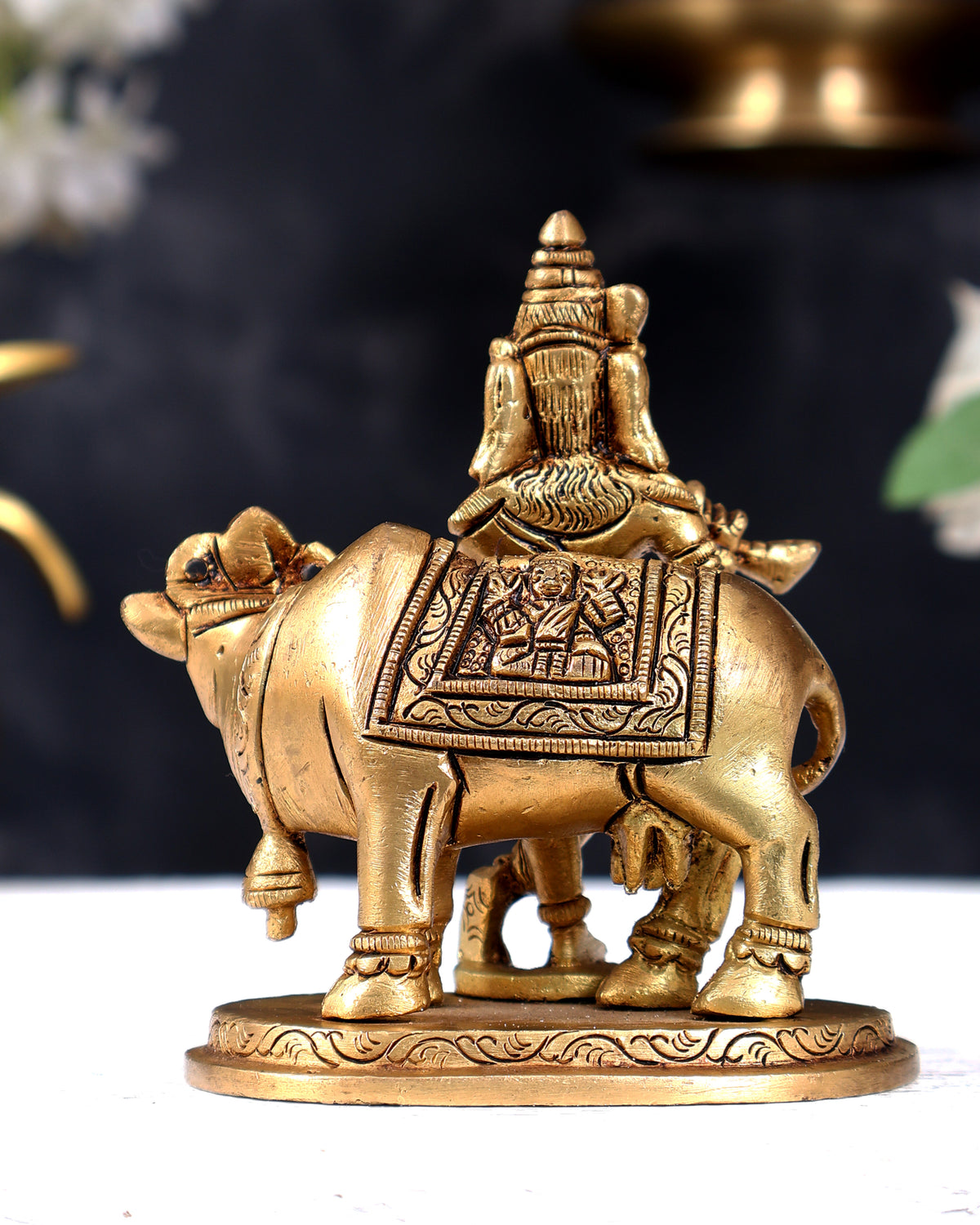 Pure Brass Lord Krishna with Cow Small Statue 3.8 inch