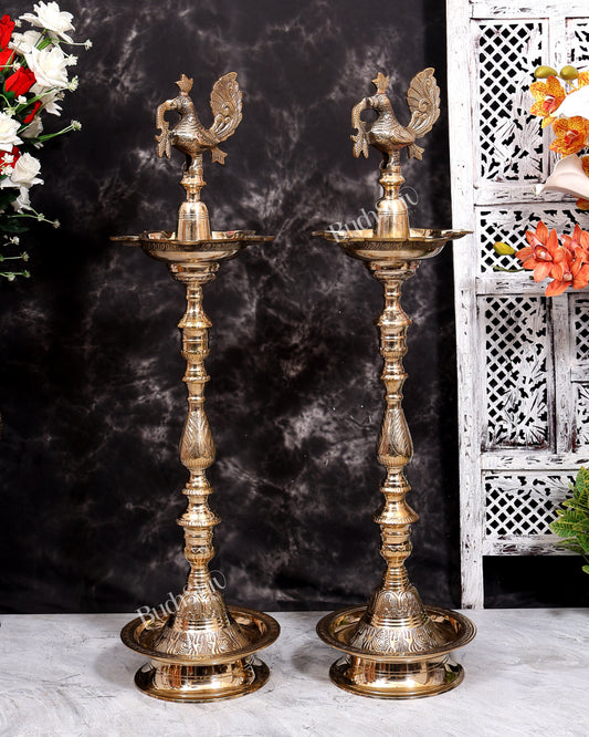 Brass Peacock Samai Inauguration Lamp heavy (Pair) 36.5 inch