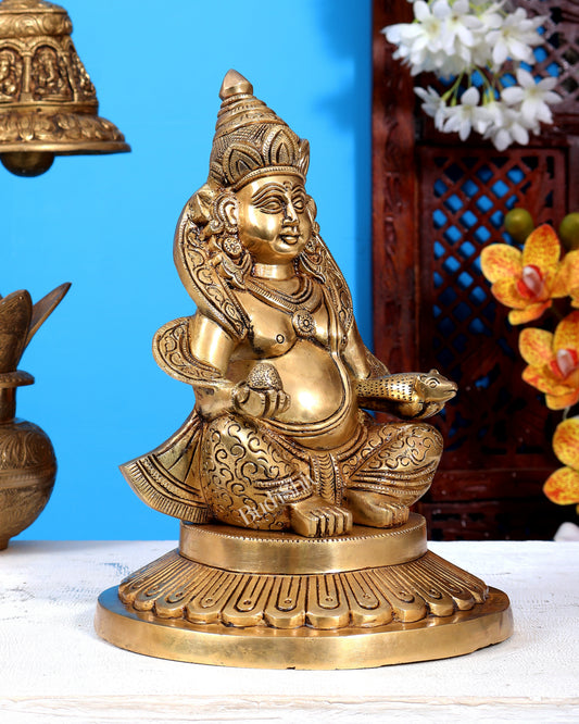 Brass Large Kubera Statue | Pure Brass God of Wealth & Treasure 10.2 inch