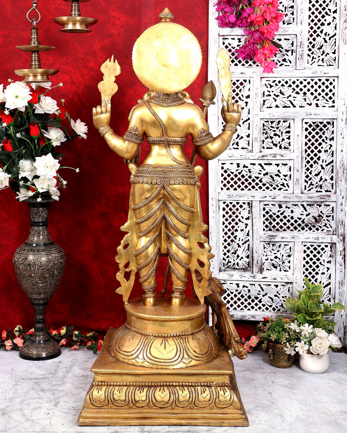 Pure Brass Lord Kartikeya (Murugan Swamy) Large Statue – Temple Grade Divine Artefact 49 inch