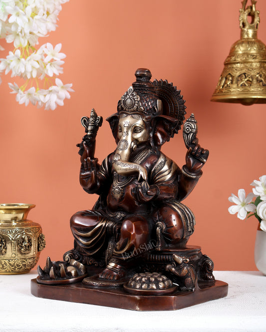 Ganesha Brass statue 13 inch Brown tone