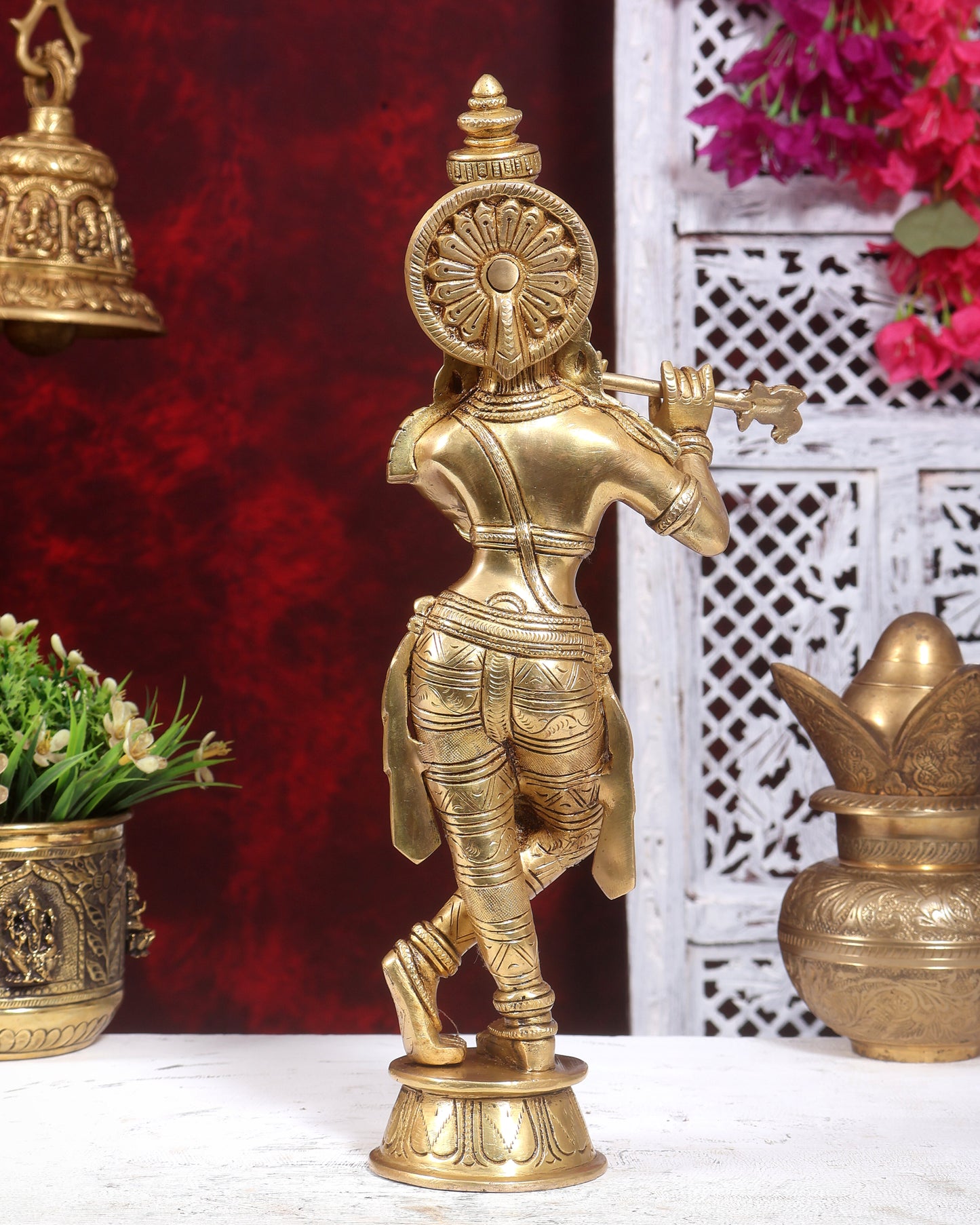 Brass Govinda Krishna Statue | Sleek Kerala Handcrafted Sculpture 13.5 inch