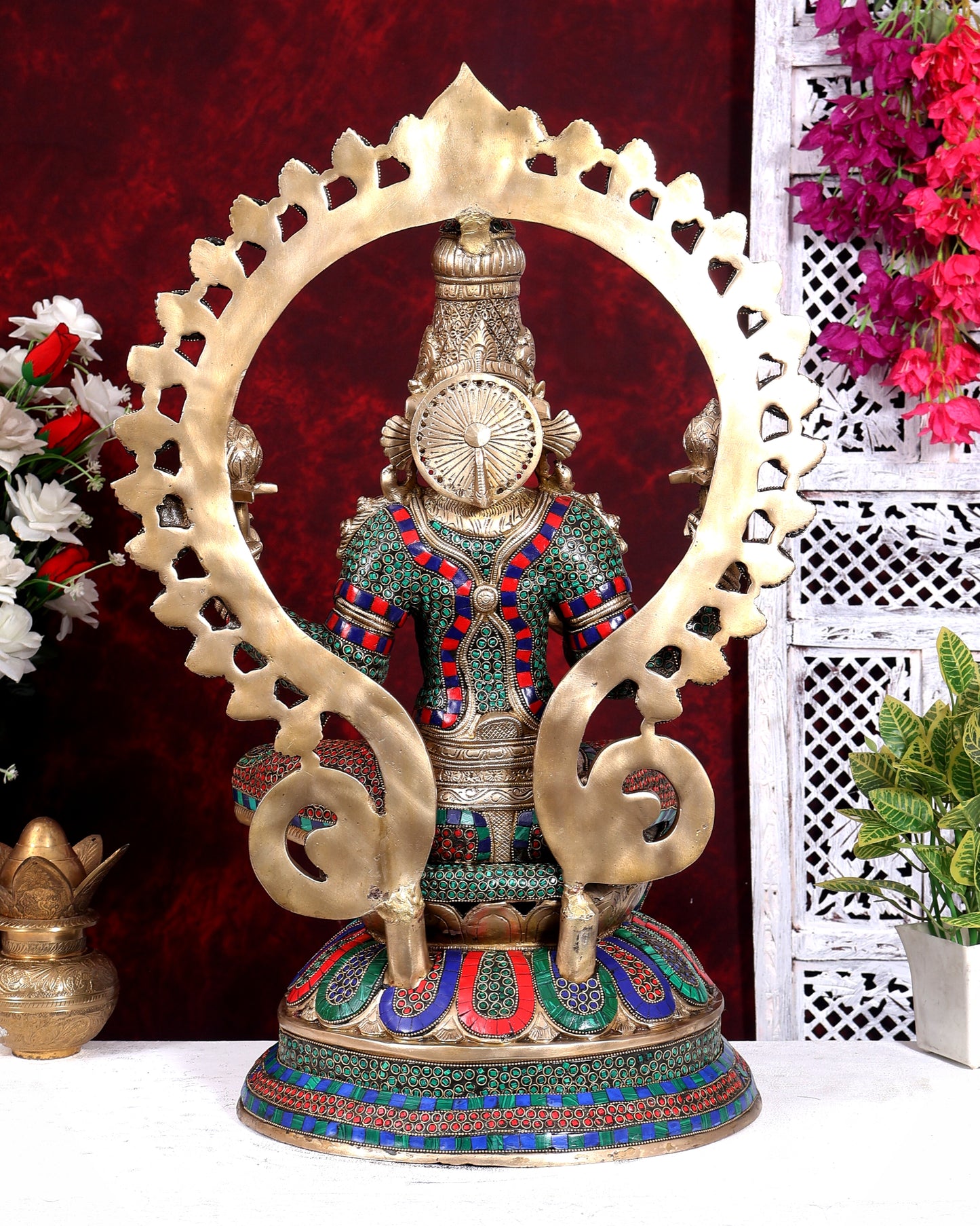Pure Brass Large Lakshmi Devi Statue with Stonework – 27 inch
