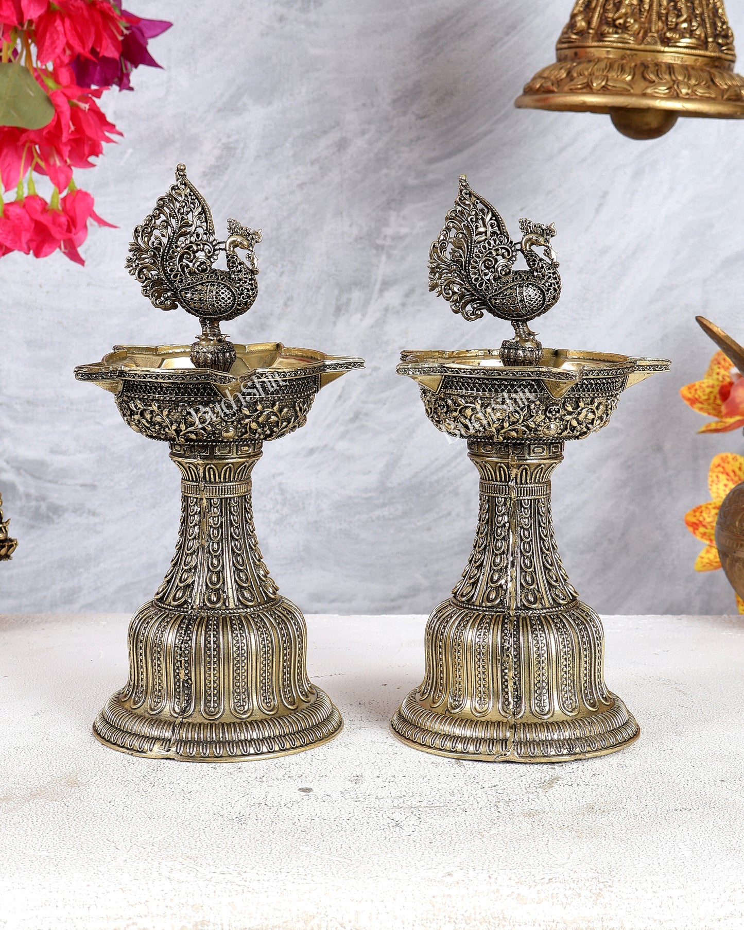 Brass Superfine Annam Pakshi Samp Oil Lamp Diya Pair – Traditional South Indian Deepam Set 9.5 inch