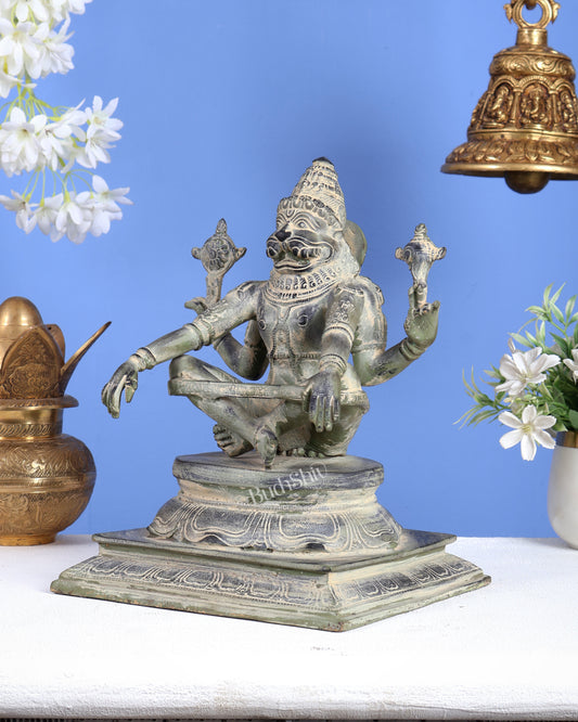 Brass Yog Narasimha swamy Statue 11" vintage tone