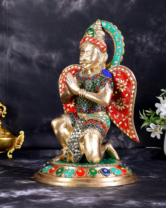 Brass Superfine Garuda Statue in Namaskar Mudra – 12.5 Inch with meenakari