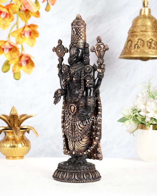Pure Brass Tirupati Balaji Idol – 12 Inches Tall, Highly Detailed black tone